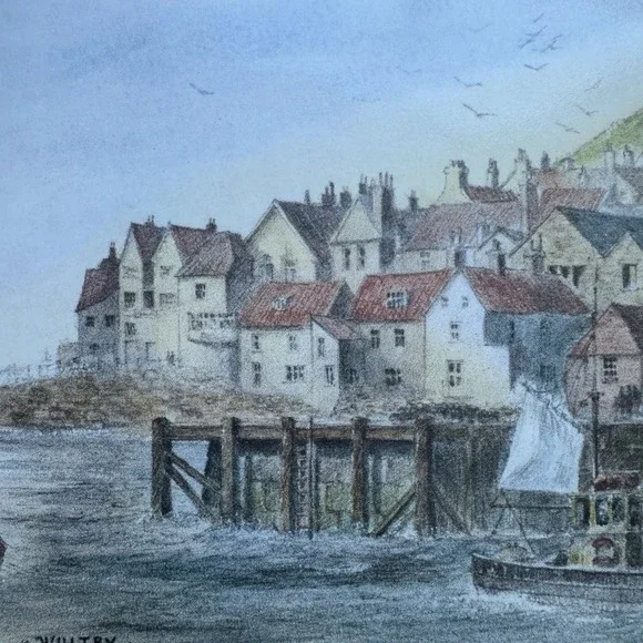 Vintage Whitby Harbour Watercolor Print  9.5x11.5 Inch Colin Williamson Framed - Picture 6 of 11